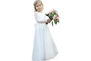 PLWEDDING Fancy Spitze Blumenmädchen Kleid für Hochzeit Mädchen A -Line Erstkommunion Kleider