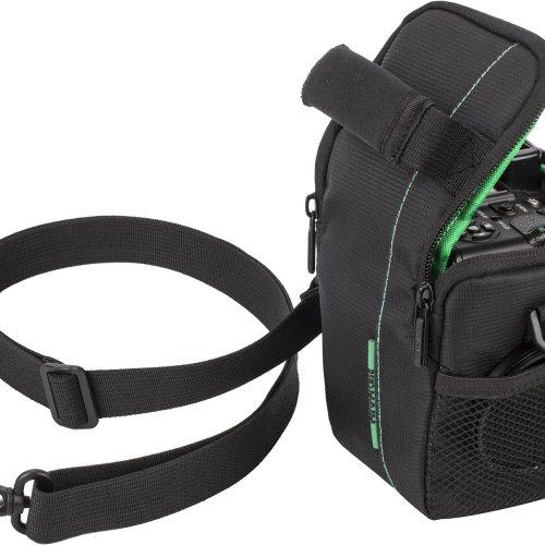 RIVACASE Tasche f  r Kompakt- und Systemkameras - elegante Kameratasche mit Zubeh  rf  chern und G  rtelschlaufe - Schwarz