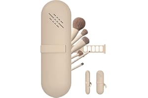 Veki Soporte de Cepillo de Maquillaje de Viaje, Estuche de Silicona para Brochas Cosméticas con Correa de Nylon Pequeño Neceser de Silicona para Pinceles de Maquillaje para Mujeres Niñas (Caqui)