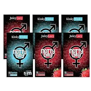 NOTTY BOY Ultra Thin Plain Without Dotted and Juicy Strawberry Flavour Condoms for Men ? 60 Count (Pack of 6)