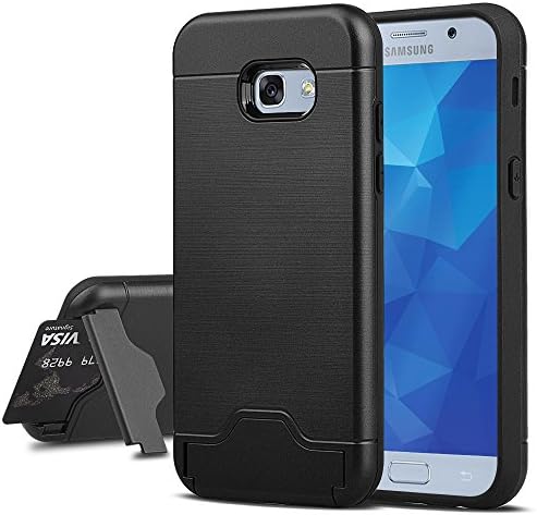 Samsung Galaxy A7 2017 Case, echoTREE 3 in 1 PC TPU Dual Layer Case For A7 2017, Hard Back Protection Cover With Shock Absorbing TPU Inner Layer Hybrid Bumper Stand + 3 Screen Protector Foils, Black 5.7 Inch