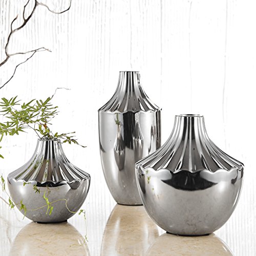 Purelifestyle, GYP028, 3 teilig Set Porezllan Vasen Galvanisch Höhe 11,5 cm / 15 cm / 20,5 cm Bluemenvase Tischdeko Geschenk Hochzeitsdeko - 5