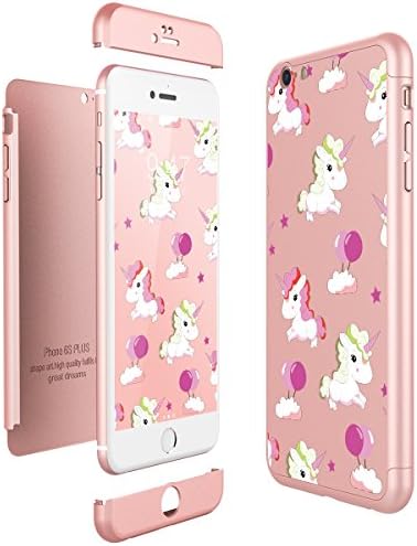CE-Link for iPhone 6 Plus / iPhone 6s Plus Case Hard Premium 3 in 1 Slim PC Cover Ultra-thin 360 Degree Full Body Protective Elegant Shockproof Anti-scratch Bumper Unicorns Cartoon for Apple iPhone 6 Plus / 6s Plus (5,5 Inch) - Rose Gold