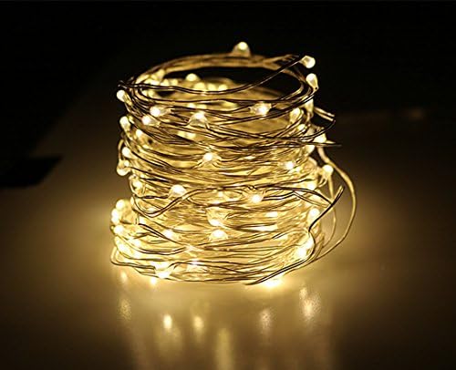 LEDLuces 10M/33ft 100 LEDs String Lights, Waterproof Starry Fairy LED String Lights with AA Battery Powered for Indoor Outdoor Decoration - Silver Wire(Warm White)