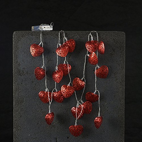 LED-Lichtshop® 1 Stück 3m länge 20er LED-Lichterkette rote Metall-Herzen, batteriebetrieben mit Schalter. Hochwertige Deko Lichterkette für Innen von LED-Lichtshop. - 4