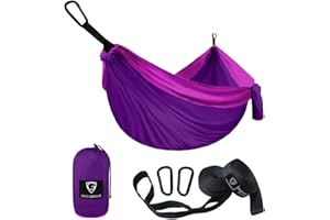 Gold Armour Camping Hammock - Portable Hammock Single Hammock Camping Accessories Gear for Outdoor Indoor Adult Kids, USA Based Brand (Purple and Fuchsia)
