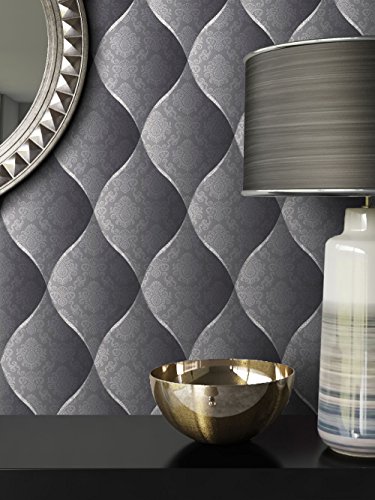 Tapete Edel Vinyl Anthrazit , schönes Floral Design und purer Luxus Effekt , moderne 3D Optik für Wohnzimmer,Schlafzimmer,Flur oder Küche inkl. Newroom Tapezier Ratgeber mit super Tipps! - 4