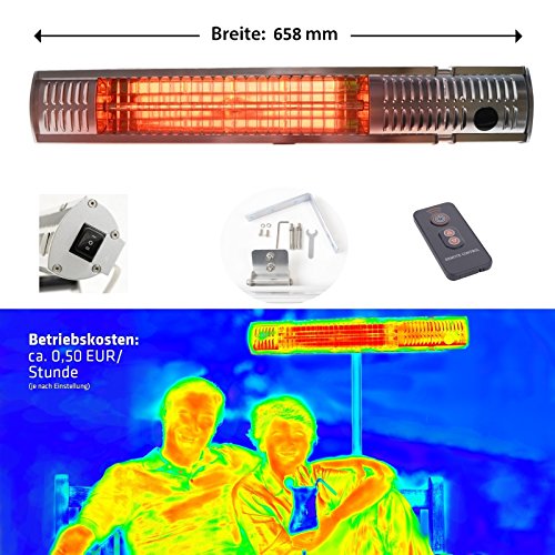 Gardigo Edelstahl Infrarotstrahler Heizstrahler, Infrarot Kurzwellen – wärmen gezielt Menschen und nicht die Umwelt, keine abtriftende Wärme, Wärmestrahler, Terrassenstrahler, 4-Stufen 650 – 2000 W - 2
