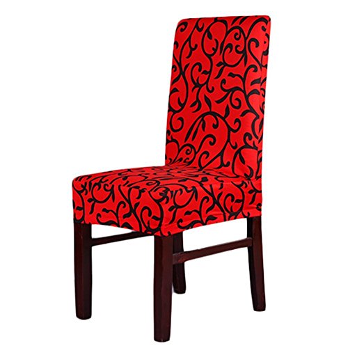 HENGSONG Modische Elastische Dining Chair Bezug Stuhl-Abdeckung Stuhlhussen für Hotel Hochzeit Party Haus Dekoration (Rot + Schwarz)