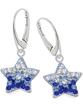 GH1a Blau Kristall Sterne Brisur Ohrringe 925 Echt Silber Mädchen Damen Ohrhänger
