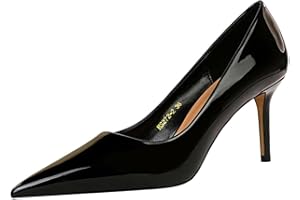 WAYFX Escarpins en cuir verni pour femme - Talons aiguilles - Chaussures de fête tendance
