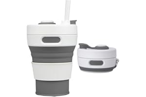 Irzaki Collapsible Camping Cup with Straw Silicone Folding Coffee Cup Sport Bottle Portable Travel Outdoor Car 450ml 16oz