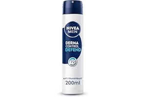 NIVEA MEN - Atomiseur Masculin Derma Control Defend - Déodorant Homme 72H Anti-Transpirant Aisselles - Acide Hyaluronique - Anti-Démangeaisons - 0% Alcool - Tous Types de Peaux - 200 ml
