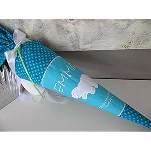 #175 Eisbär türkis Schultüte Stoff + Papprohling + als Kissen verwendbar