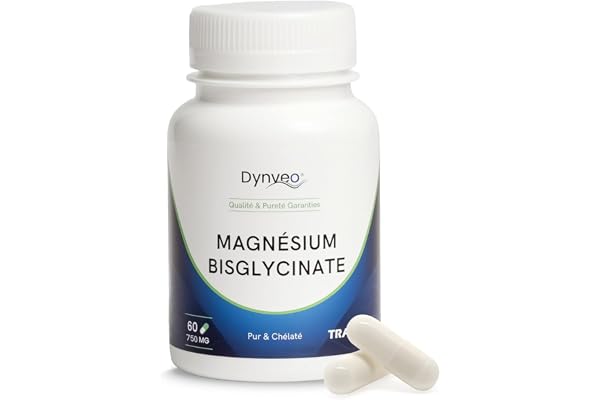 Magnésium Bisglycinate Chélaté 100% Pur - 60 Gélules - Fatigue, Nerveux & Muscles - Label TRAACS® Albion Minerals 100% Pur - 0% Oxyde - Haute Absorption - Sans Additifs - Dynveo