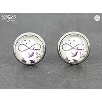Ohrstecker - Edelstahl - Cabochon - Vogel- Love - Unendlichkeit - lila, weiß - 10 mm