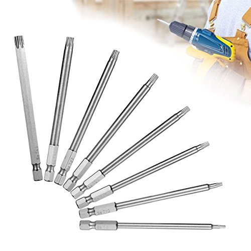 YKEZHU 8 Stück Torx Bits Schraubendreher Set Extra lang(100mm) und magnetisch T8-T40 1/4 Zoll Sechskant Schaft Elektrische Schraubendreher Werkzeuge - 7