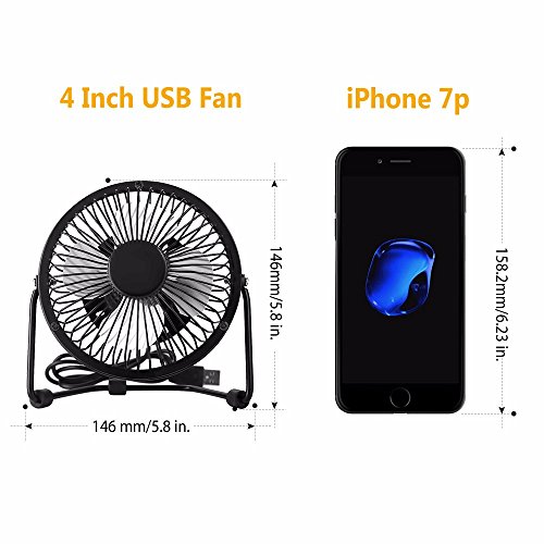 EasyAcc 4 Zoll Mini USB Ventilator desktop Lüfter Neigbar Für Den Schreibtisch Klein, Kompakt Und Kraftvoll, Mit An/Ausschalter – Schwarz - 2