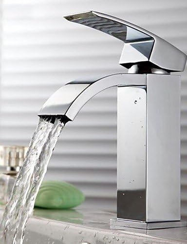 SZ Chrome Single Handle Waterfall Bathroom Vanity Sink Faucets with Extra Large Rectangular Spout, L3109A