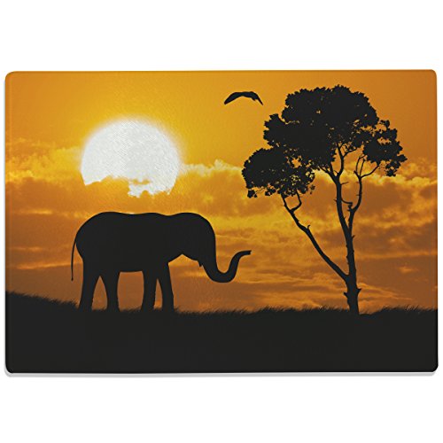 Wandkings Glasschneidebrett „Elefant bei Sonnenuntergang“ - Motiv wählbar - Glasschneideplatte, Schneidebrett aus Glas, Frühstücksbrettchen