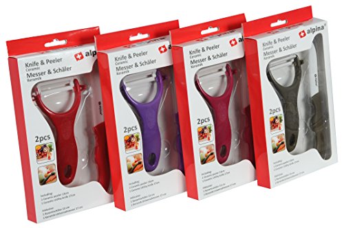 2-teiliges Keramikmesser-Set, Universalmesser mit 7,5cm langer Keramik Klinge und Sparschäler mit Keramikklinge (Rot) - 3