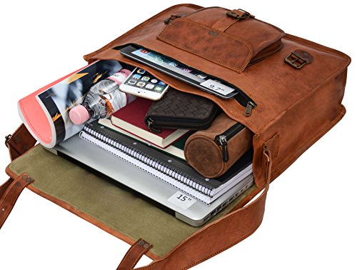 Gusti Leder nature „Alex 17“ Umhängetasche Laptoptasche 17 Zoll Ledertasche Vintage Ledertasche Unitasche Collegetasche Lehrertasche Bürotasche Arbeitstasche Aktentasche Umhängetasche Groß Braun U23n-6 - 3