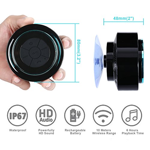 Duschlautsprecher – Zertifizierter wasserdichter Bluetooth 3.0 Lautsprecher mit FM Radio, 6hrs Spielzeit, Dedicated Saugnapf, Eingebauter Mic, Freisprecheinrichtung - 6
