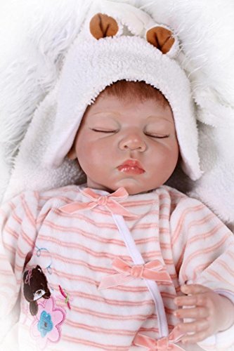 Nicery Reborn Baby Doll Soft Simulation Silicone Vinyl 22inch 55cm Magnetic Mouth Lifelike Boy Girl Toy Pink Sleeping Bear Eyes Close