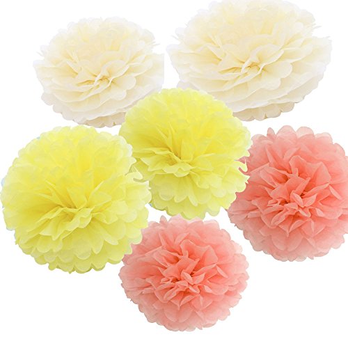 Freedom-vp Papier Pompom 18er 20cm/25cm Mixed DIY Papier Blumen PomPoms Zum Aufhängen Seidenpapier schöne Dekor für Geburtstag Hochzeitsfest Basteln Babyshower Dekoration Feier Party Baby-Duschen Brautduschen Wohnungdeko (Cream Peach Gelb)