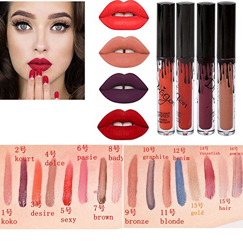 Richoose 16 Farben Set Wasserdichte Liquid Make-up Lip Bleistift Matte Lipstick Lipgloss Super Langlebig (16 Stück) - 2