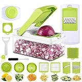 【7 IN 1 MANDOLINE COCINA】Verduras mandolina utilizados para el corte en rodajas, la trituración, troceado, corte en dados, incluye una variedad de opciones de grueso y delgado corte en lonchas, fino y grueso, opciones de rejilla y de trituración. Se aplica a casi todas las frutas y verduras. Por ejemplo: calabacines, pimientos, cebollas, rábanos, pepino, queso y otras hortalizas, limón, manzana y etc. 【7 CORTES A TU ELECCIÓN】 Cortes perfectos con diferentes espesores; diferentes cuchillos con los que puedes seleccionar el más adecuado para lo que vas a preparar el patio. No es lo mismo saltó para traer algo al plato. Todos tienen cuchillas afiladas con un borde fino de forma rápida y fácil de cortar, accesorios ricos medio reducen el tiempo de preparación y hacen que los platos más fácil. Es un regalo perfecto para las mamás, los chefs y las personas conscientes de la salud, haciendo que co. 【GUARDAR ESPACIO】 Cuchillas de corte intercambiables y fáciles de usar. Para agarrar fácilmente comidas recién preparadas, ayudando a retener más fruta o verdura carne, conservar los nutrientes y frescura, transparente chopper caja de verduras con tapa, también puede ser utilizado como un contenedor. Además, este corte de verdura es ideal para acampar o tomar vacaciones. ¡Te Encantará! 【DISEÑO DE PROTECCIÓN DE USUARIO】 Máquina de prensado manual diseñada para cuidar sus manos. Funcionamiento seguro con los pies de goma y protección para los dedos para una mayor estabilidad en la superficie de trabajo. (Consejo: la cuchilla es muy filosa, lejos de los niños. Muy cuidadosa al lavarla). Un regalo perfecto para las mamás y los cocineros. y personas conscientes, haciendo que sus vidas en la cocina sean más divertidas y fáciles. 【PLÁSTICO SIN PELIGRO】 Buena calidad, libre de BPA, plástico ABS seguro para alimentos, nuestra mandolina tiene un diseño especial, no tiene extremos sin salida, por lo que es muy fácil usar agua caliente con jabón para limpiarla y prepararla para otro uso. no se oxida ni pierde su claridad cuando se usan procesos y envoltura. Para que nuestros hijos y nuestras familias brinden buenas condiciones, ¡es preferible para todos los cocineros!