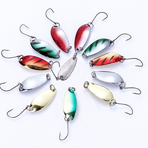 14pcs Metal Fishing Lure Hard Bait Sequins with Feather/Treble Hook Spoon 2.5g (2St/G (12 Pieces) Worms (5 Pieces)