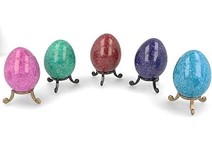 SERAFINO Set of 5 x 2" Genuine Himalayan Marble Eggs Crystal Egg With Free Stands Easter Eggs (Coloured Marble Set of 5)