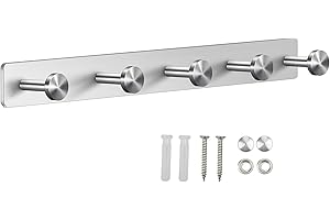 JOLY FANG Appendiabiti in acciaio inox, moderno appendiabiti da parete per camera da letto, bagno, cucina (argento, 5 ganci)
