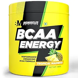 Bigmuscles Nutrition BCAA Energy [30 Serving, Tropical Madness] | Advanced Intra Workout with Micronized Vegan BCAA & Taurine | Electrolyte & Rehydration Optimizer | Muscle Recovery & Endurance