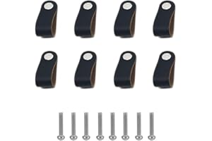 Dtoterul 8 Pièces Poignee Cuir Bouton de Meuble Noir Boutons de Portes pour Placards avec des Vis Poignées en Cuir Cuisine Tire Boutons