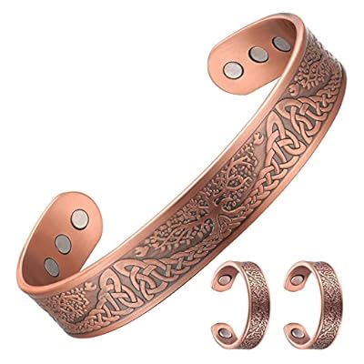 Magenergy 3pcs Copper Bracelet For Men Life Of Tree, 99.9% Copper Magnetic Bracelet With Ring,adjustable Cuff Bangle Jewerly Gift