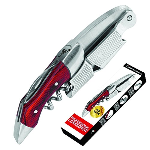 Professioneller Korkenzieher (Pakkaholz), Doppelhebel mit Dämpfung, Ausgezeichneter Wein Flaschenöffner, Auswahl an Sommeliers und Kellner, mit Folienschneider, Edelstahl aus harter 420 Grad für Bierflaschen