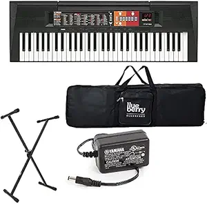 Yamaha PSRF51 61-Keys Portable Keyboard with Blueberry Bag & Stand (Black)