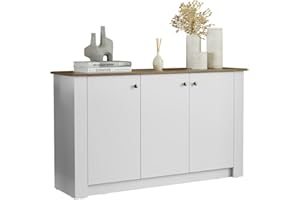 Madesa Sideboard Buffet Storage Utility Cabinet with 3 Doors 53 Inch Wooden Organization Entryway Unit for Dining Room, Living Room, Bedroom - White/Brown