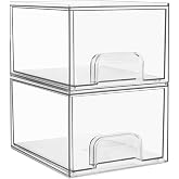 2 Pieces Acrylic Stackable Storage Drawers with 16 Non-Slip Pads Transparent Makeup Organizer with Drawers, for Bathroom, Van