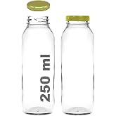250 ml Şeffaf Hale Cam Şişe, Altın Metal Kapaklı, Meyve Suyu ve İ&ccedil;ecekler i&ccedil;in, 250 cc, Yerli &Uuml;retim, 6 Adet