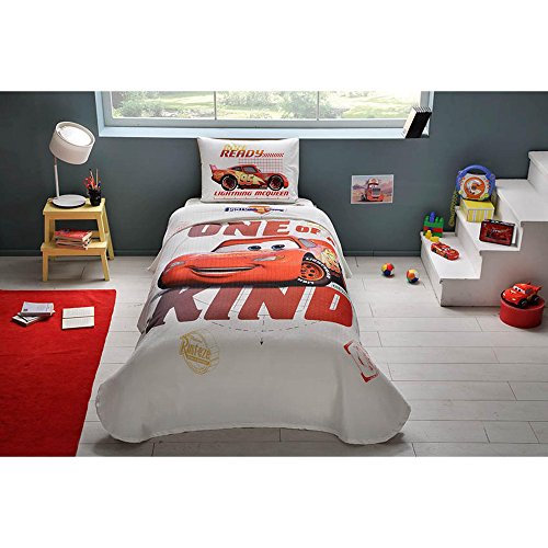 TAC 3-Piece Disney Cars Piston Cup Licensed Cartoons Bedspread Coverlet (Pique) Set, 100% Pure Cotton Luxury, Children Teenager Single Size
