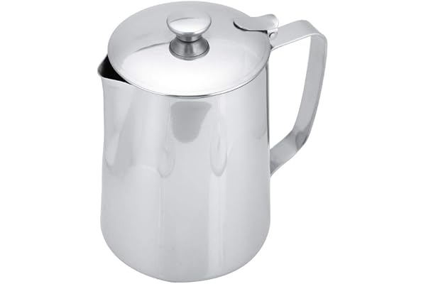 Pichet En Acier Inoxydable Tasse De Lait Pichet Cruche Avec Couvercle Pour Art Du Café Latte Pour Cuisine De Bureau Avec Poignée(1000 ml-Argent)