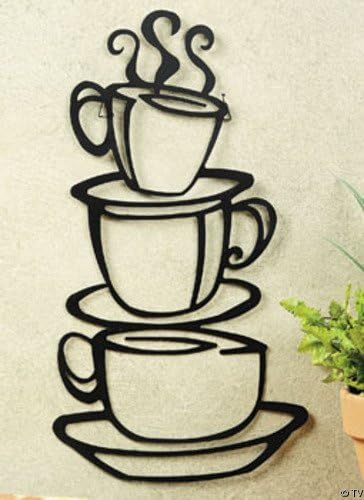 SurreyWhytel Coffee House Cup Java Silhouette Wall Art Sticker, Metal Black Finish