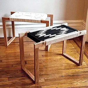Doxey Natural Rope Wood Bench/White and Black Woven Bench(Pack of 2)