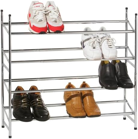 4 Tier Chrome Finish Stackable Extendable Shoe Storage Rack