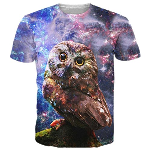 Preisvergleich Produktbild BFUSTYLE Unisex Galaxy Owl Printed Kurzarm T-Shirts T-Shirts