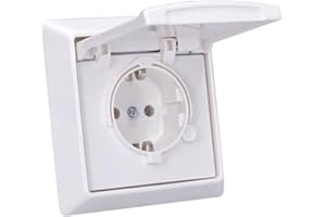 VOLTKING Busch-Jaeger Allwetter 44 Set: 1x SCHUKO Unterputz Steckdose mit Klappdeckel 20 EUGK-34-101 + 1-fach Rahmen 2101-34 Alpinweiß UP IP44