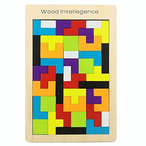 Preisvergleich Produktbild SeeKool Tetris Tangram Holzpuzzles, Bunten Lernspielzeug Intelligenz Pädagigisches Gehirntraining Spielzeug, geometrisch Formen mit Box Knobelspiel für Kinder Geschenk ab 3 Jahren(40 Stück)